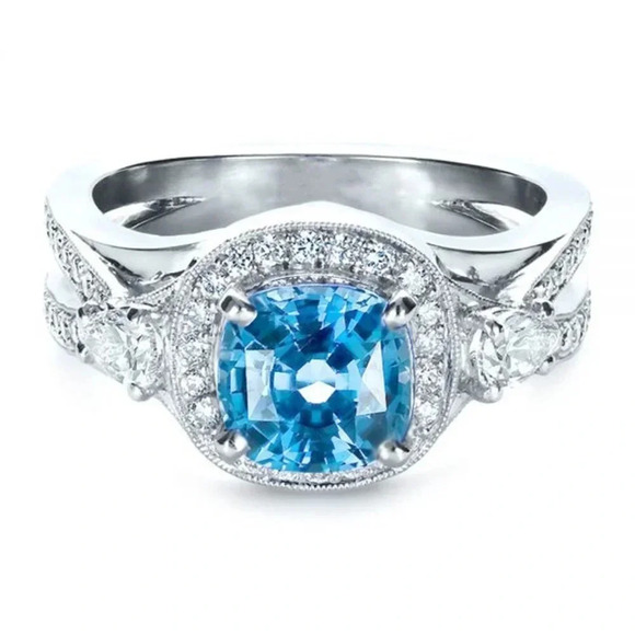 💕925 Silver Plated Blue Exquisite Noble Cross Ring FB16FA1051